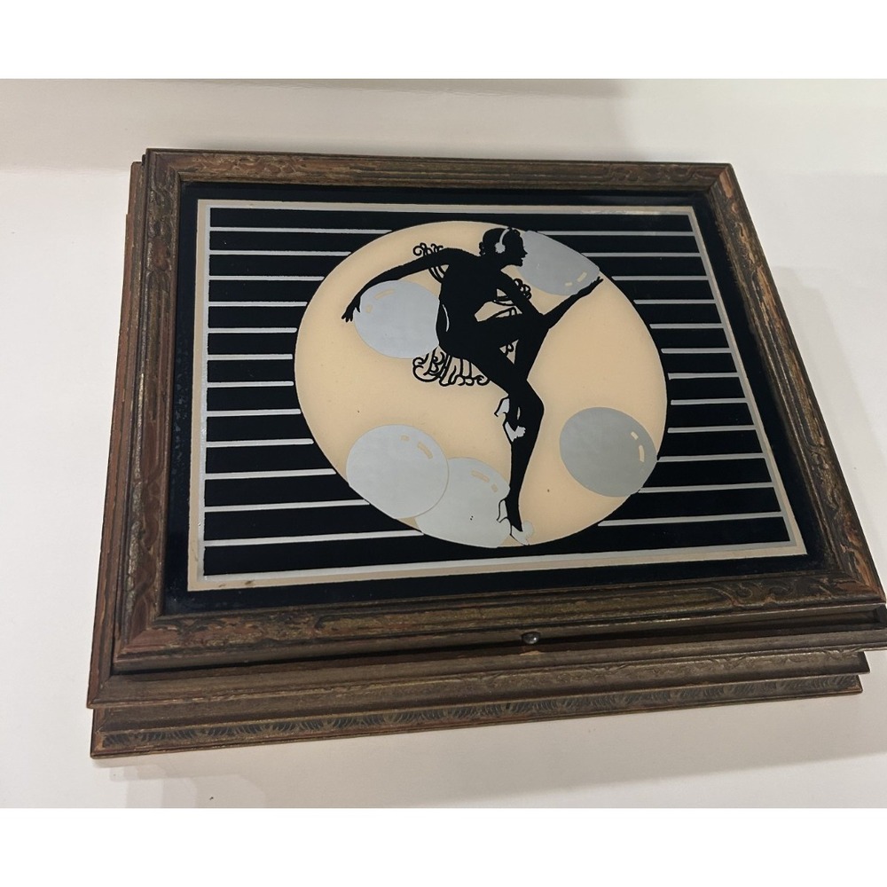 Vintage 1930-1950 Stunning Art DECO Reverse Silhouette / Mirror Wood Vanity Box